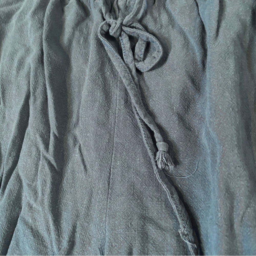 Blue Linen Drawstring Pants - Picture 4 of 5